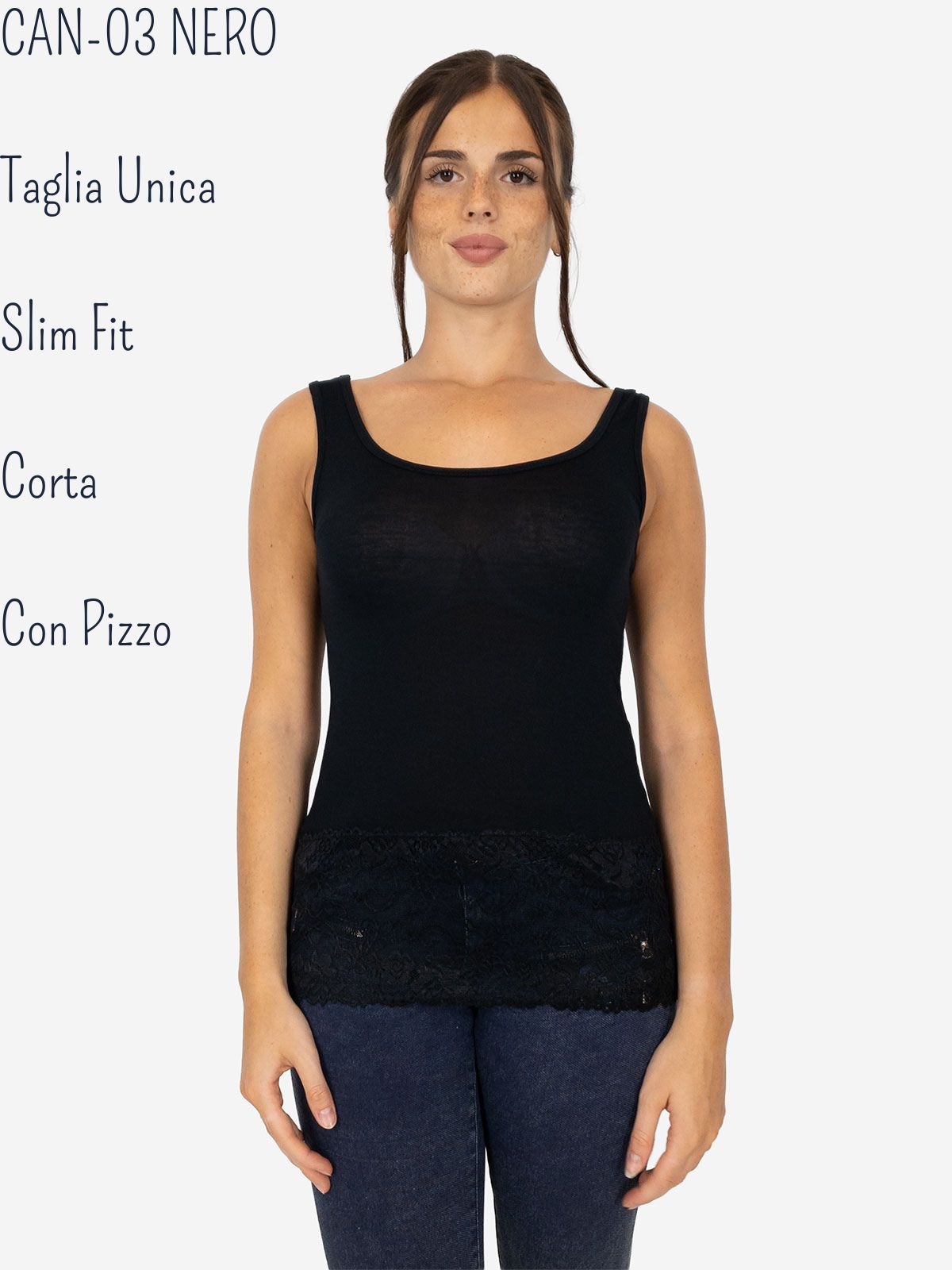 Canotta Donna Slim Fit con Pizzo in Fondo – Modello Corto Elasticizzato