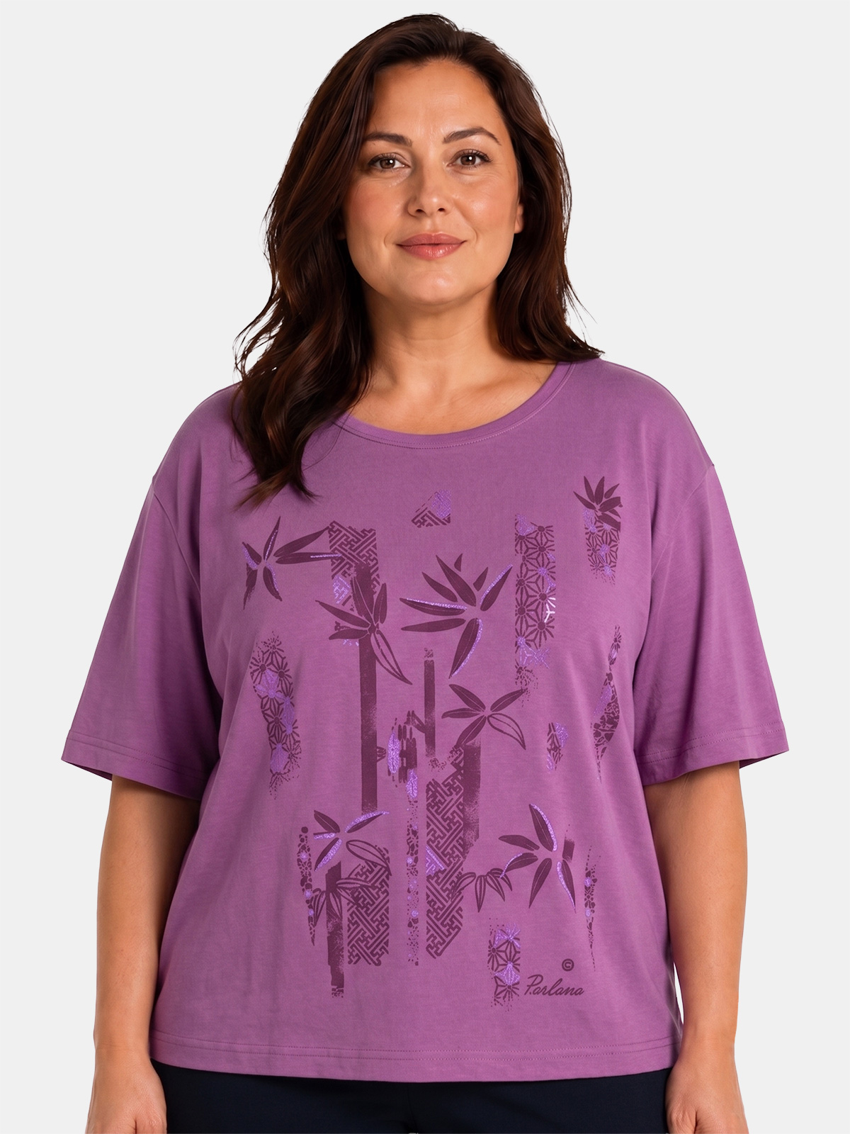 Maxi Curvy T-shirt in 100% Cotton with Artistic Print