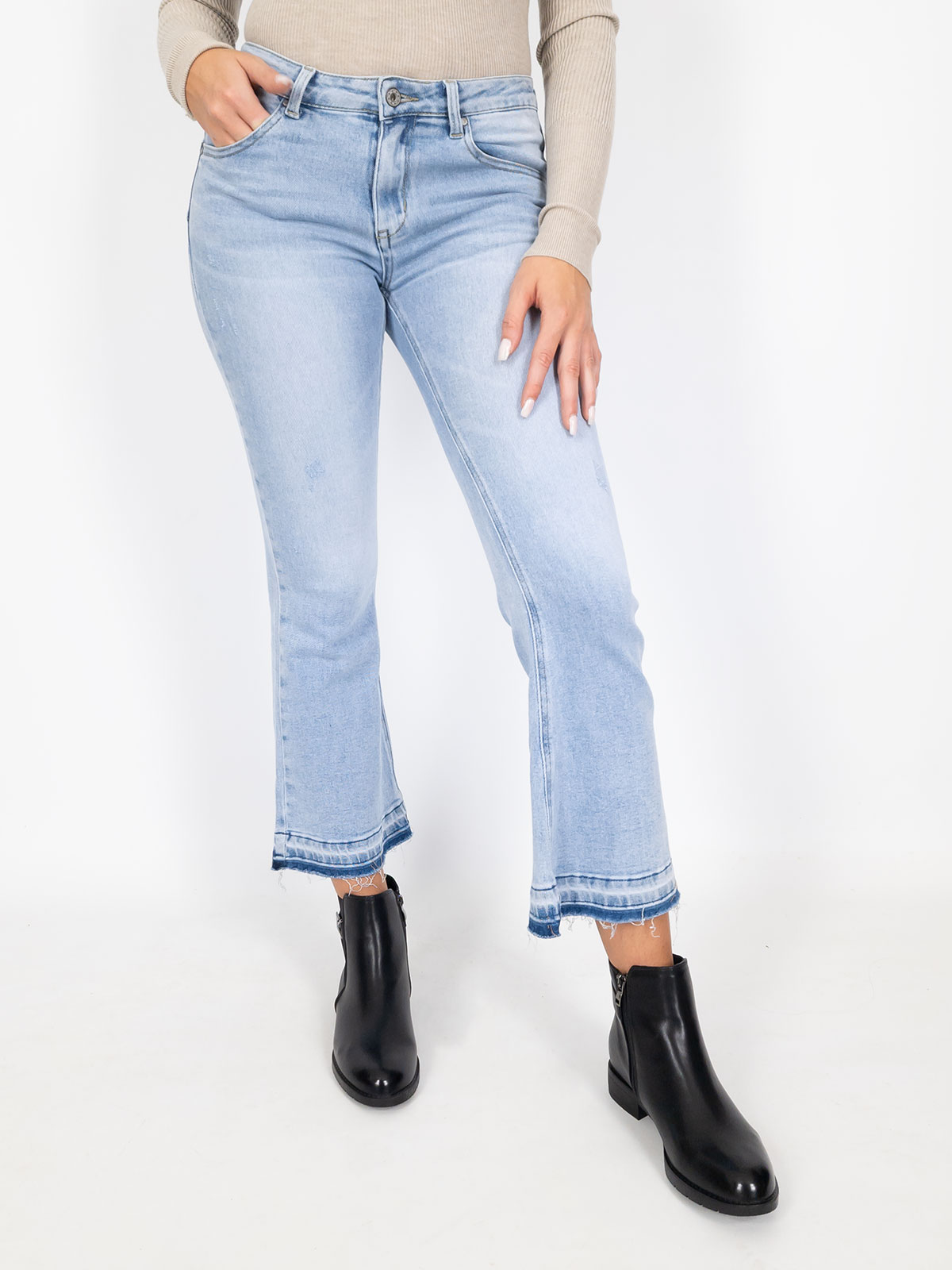 Jeans Cropped Flare Donna Zampa Elasticizzati Slim Fit