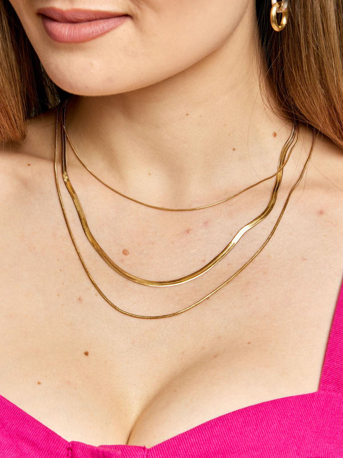 Collana a Tre Fili Placcata in Oro 18K – Design Elegante e Moderno