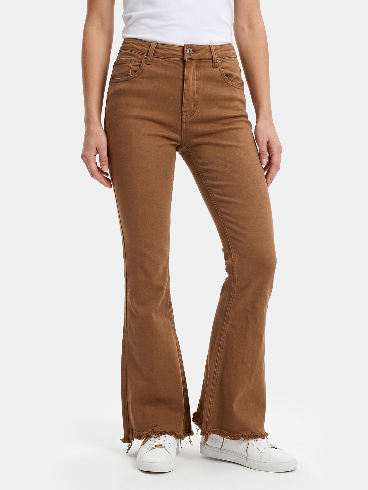 Women's Stretch Crop Flare Jeans with Asymmetric Hem 3D-6826