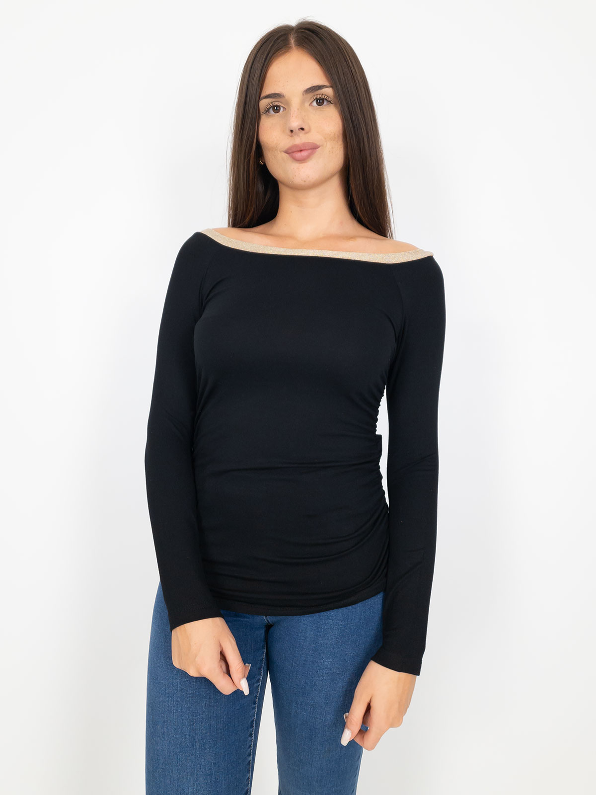 Maglia Scollo A Barchetta Lunga Donna Spalle Scoperte Aderente
