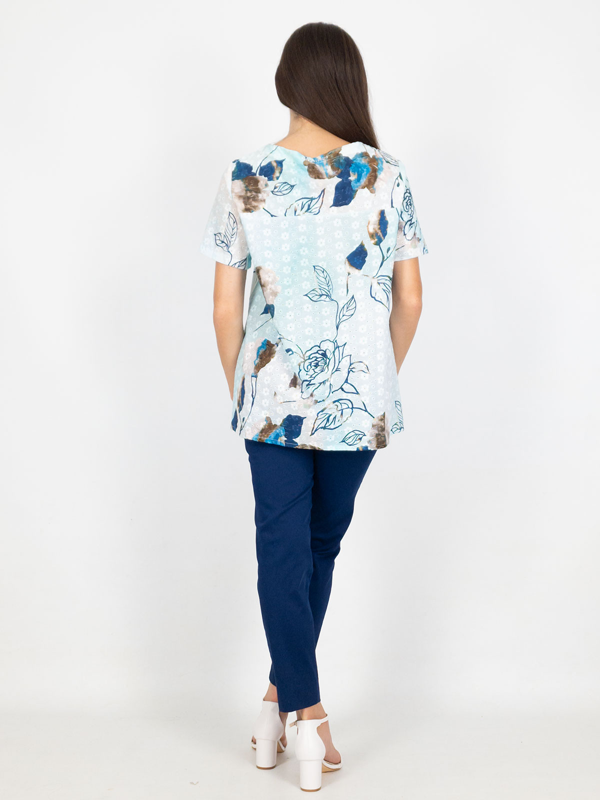 Carla Ferroni T-shirt Donna Stampa Tropicale Blu Navy E Rosa | Motivo Foglie Monstera, Manica Corta Art. 22100