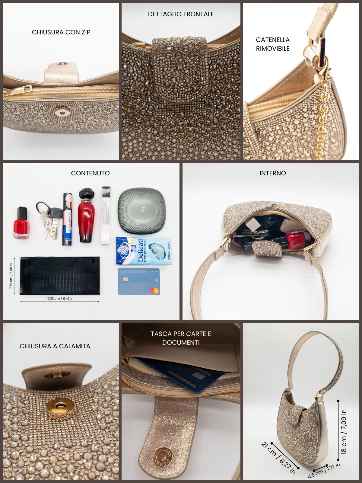 1 pezzo Pochette colore champagne decorata con strass e catena in metallo per le donne, adatta per feste, matrimoni e altre occasioni formali | SHEIN ALIA