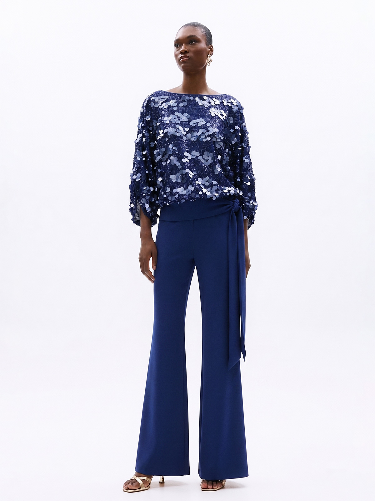 Women’s Sequin Blouse and Flare Cady Trousers Set