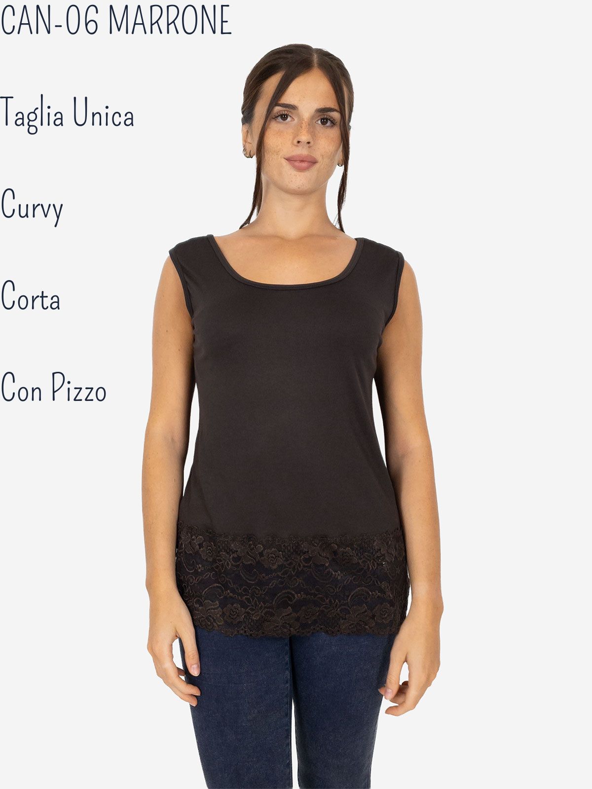 Canotta Donna Oversize con Bordo in Pizzo
