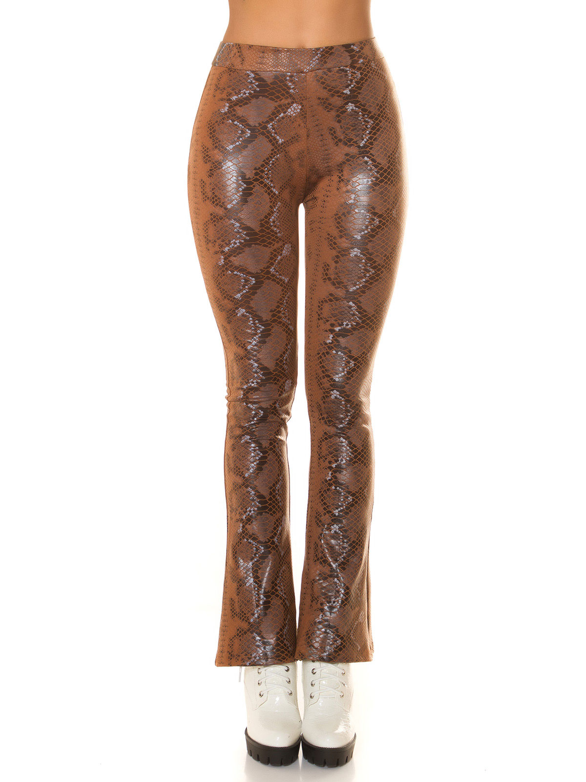 High-Waisted Bootcut Faux Leather Snake Print Pants