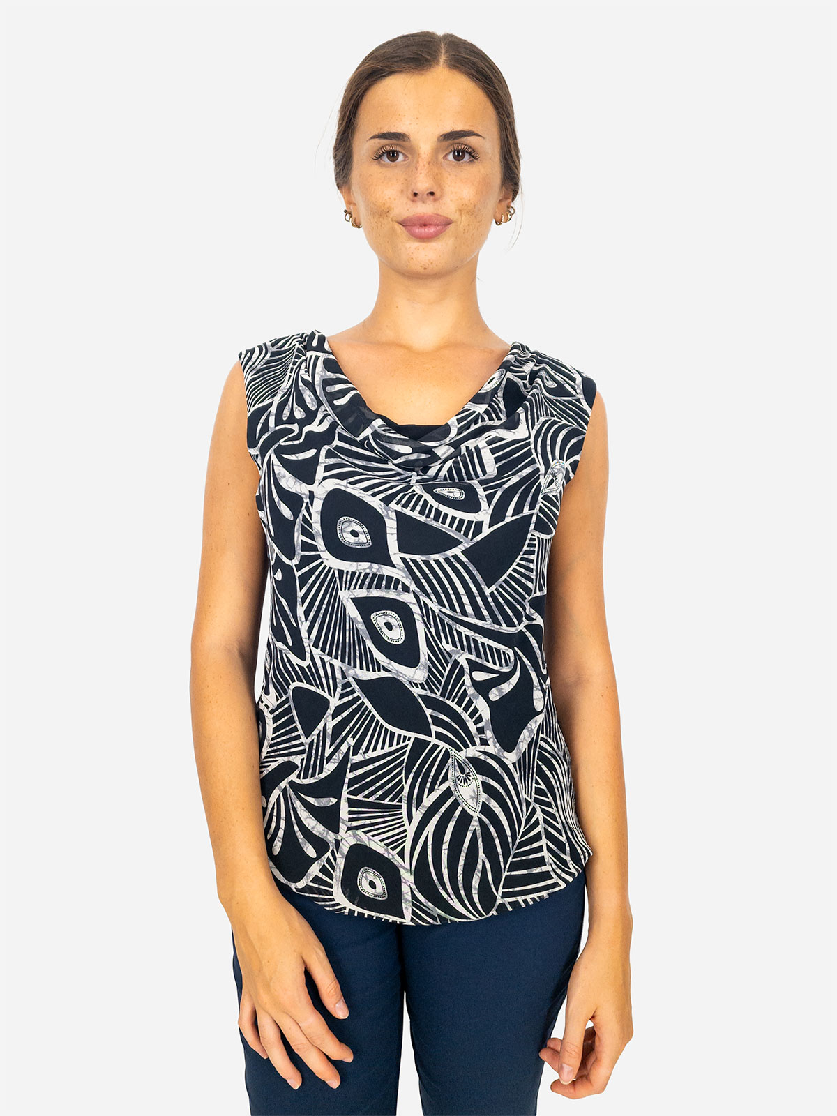Women’s Sleeveless Top in Viscose with Draped Neckline