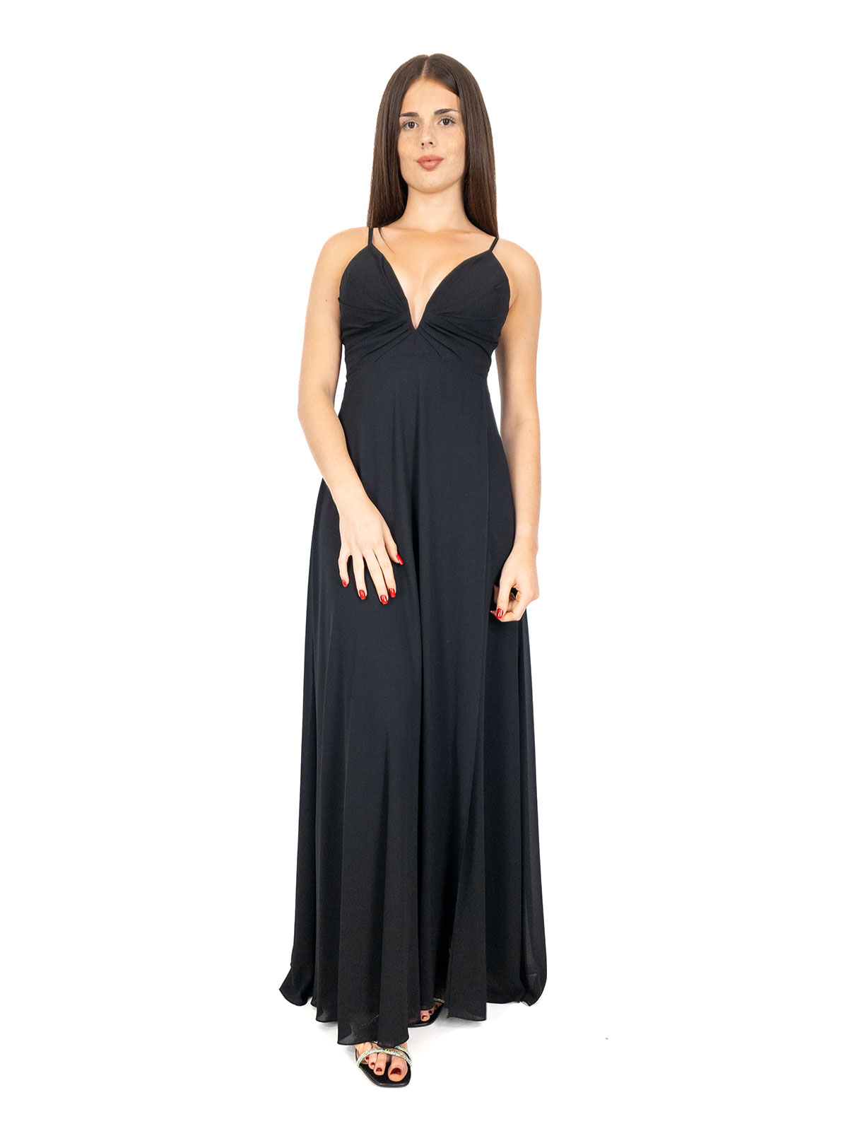 Abito Elegante Donna Da Sera Lungo Nero Con Spacco