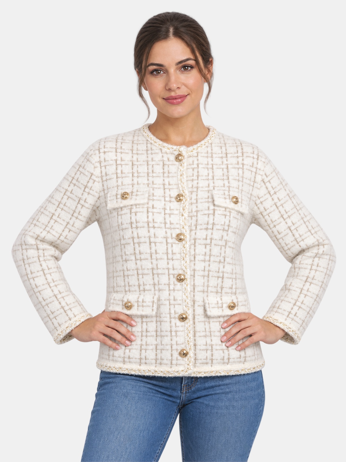 Women's Button-Front Cardigan with Pockets and Lurex Details