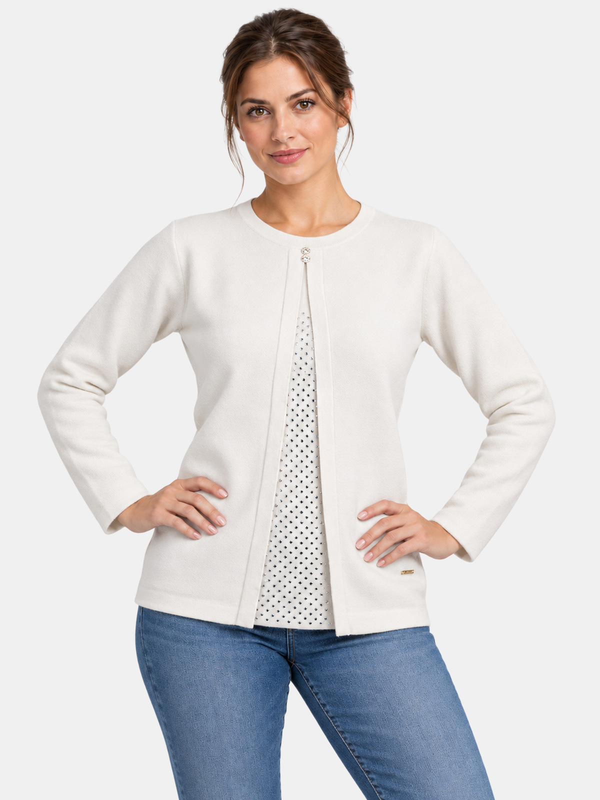 Maglia a girocollo finto twin set con strass