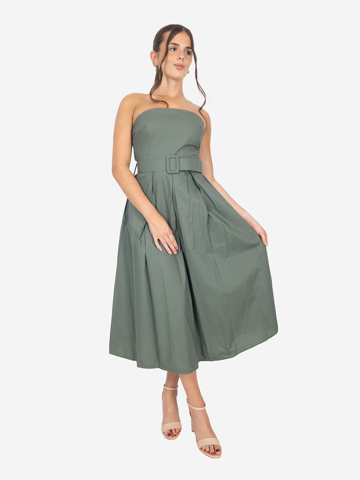Women's cotton summer dress with belt – Strapless
