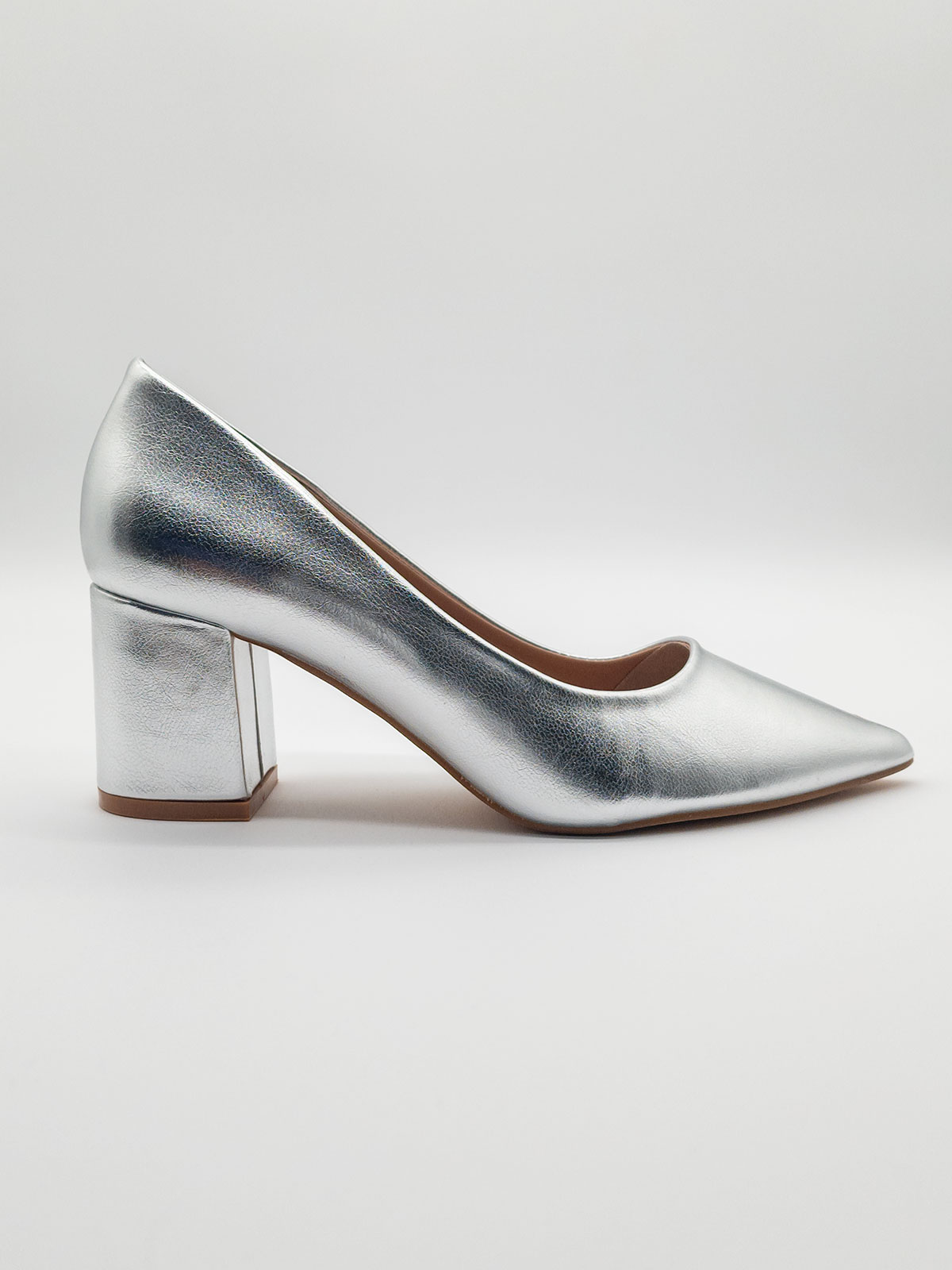 Décolleté Argento a Punta con Tacco Largo e Alto 6,5 cm