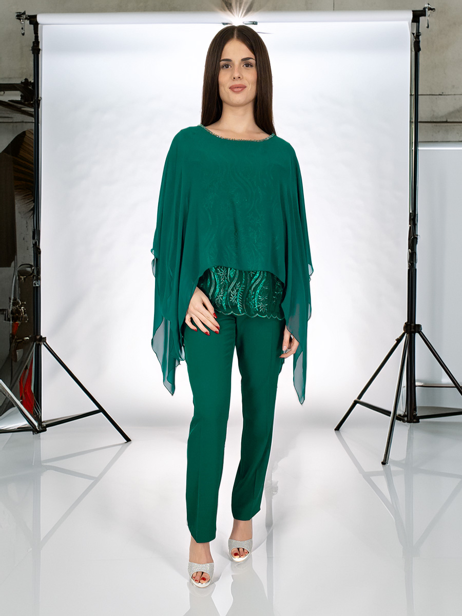 Completo cerimonia curvy elegante con casacca e pantalone R-800