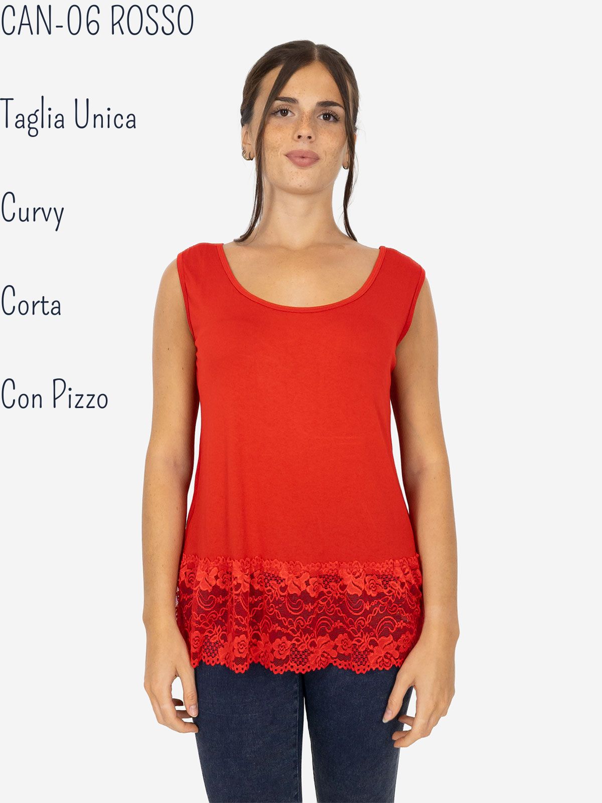 STRABELLO Canotta Donna Spalla Larga con Bordo in Pizzo Oversize CAN-06