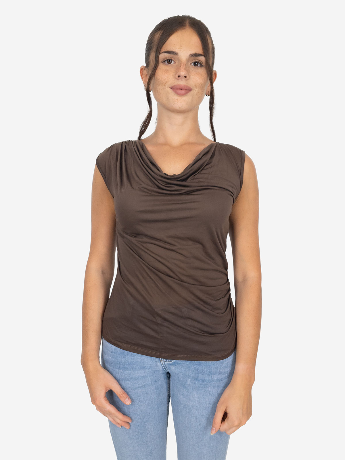 Canotta con scollo morbido e drappeggio - 100% TENCEL