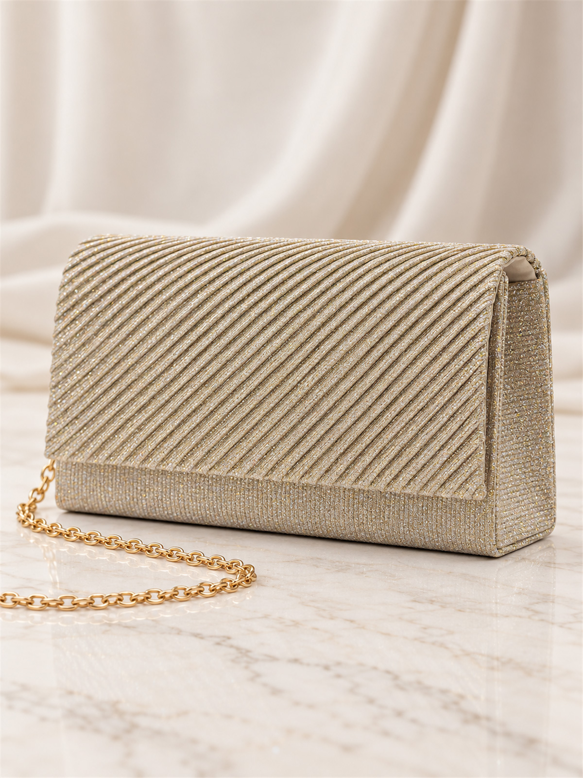 Pochette Oro Glitterata da Cerimonia con Catenella XX3480-ORO