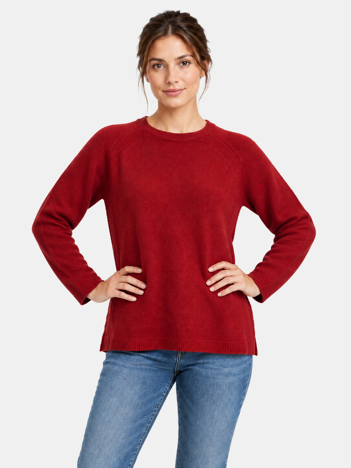 Women's Viscose Blend Crew-Neck Sweater with Textured Details
