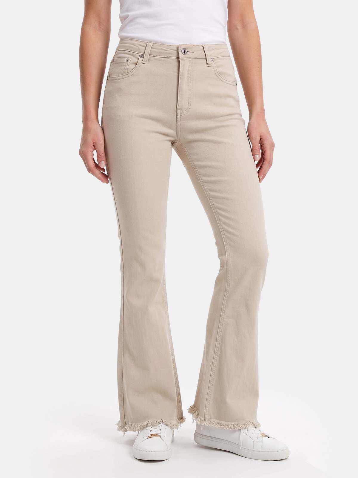 Women's Stretch Crop Flare Jeans with Asymmetric Hem 3D-6826