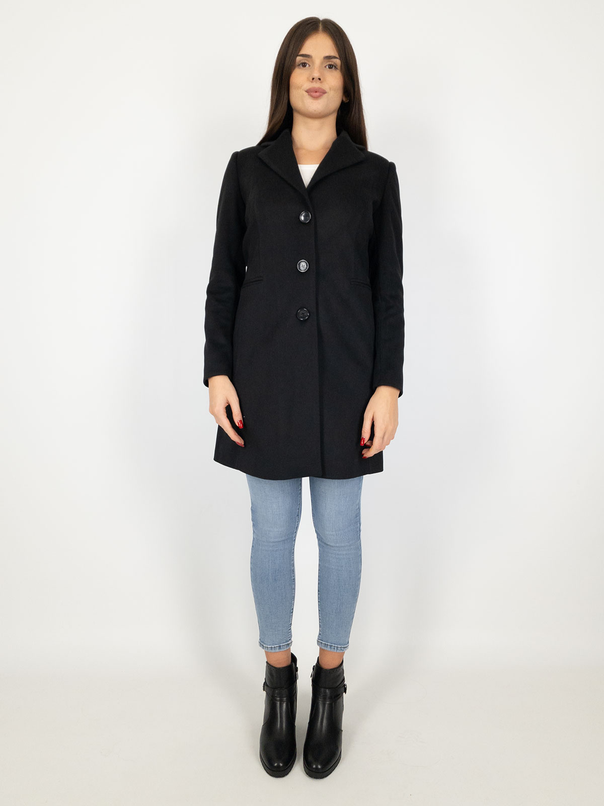 Cappotto Donna Sciancrato Elegante In Panno Caldo Slim Fit