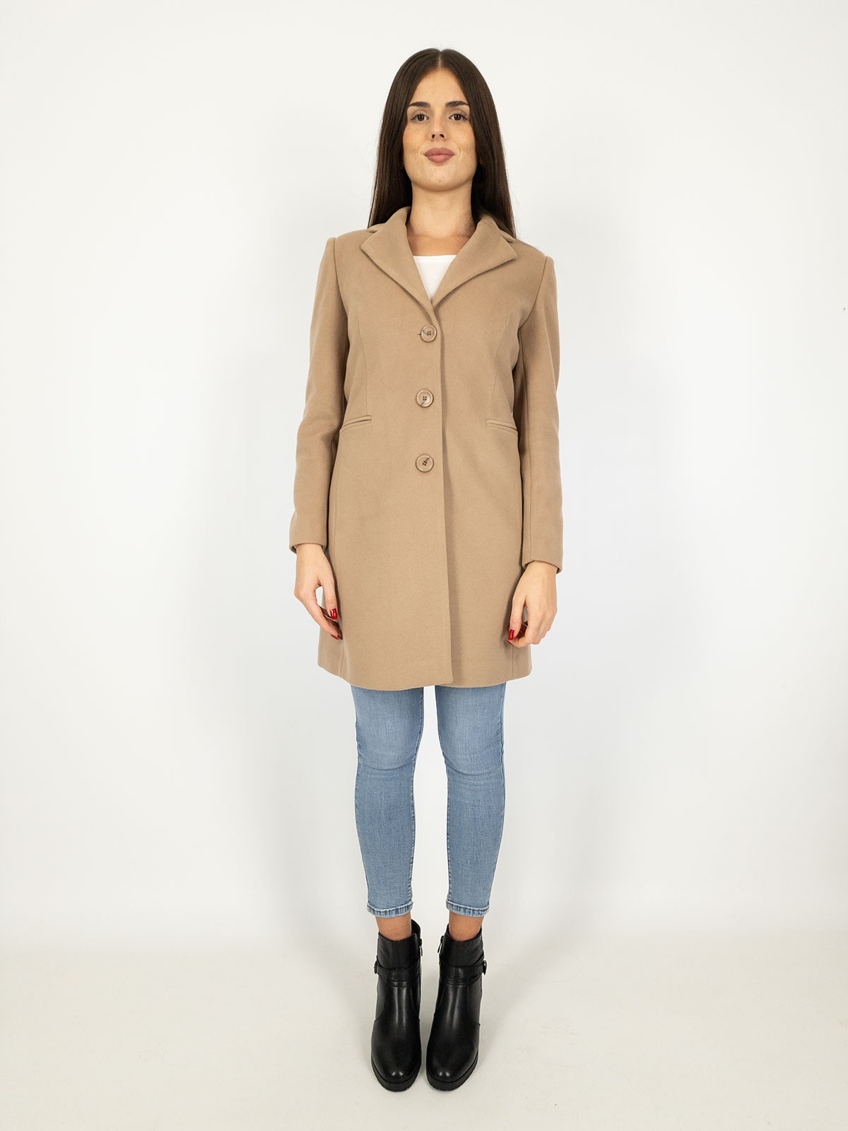 Cappotto Donna Sciancrato Elegante In Panno Caldo Slim Fit