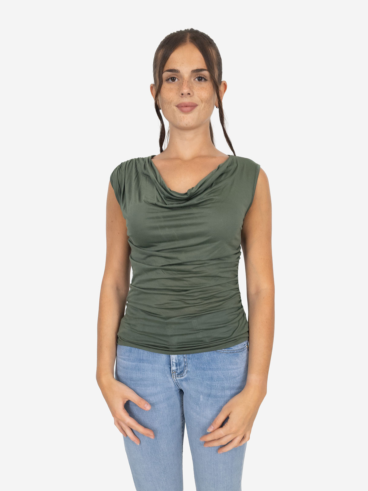 Canotta con scollo morbido e drappeggio - 100% TENCEL