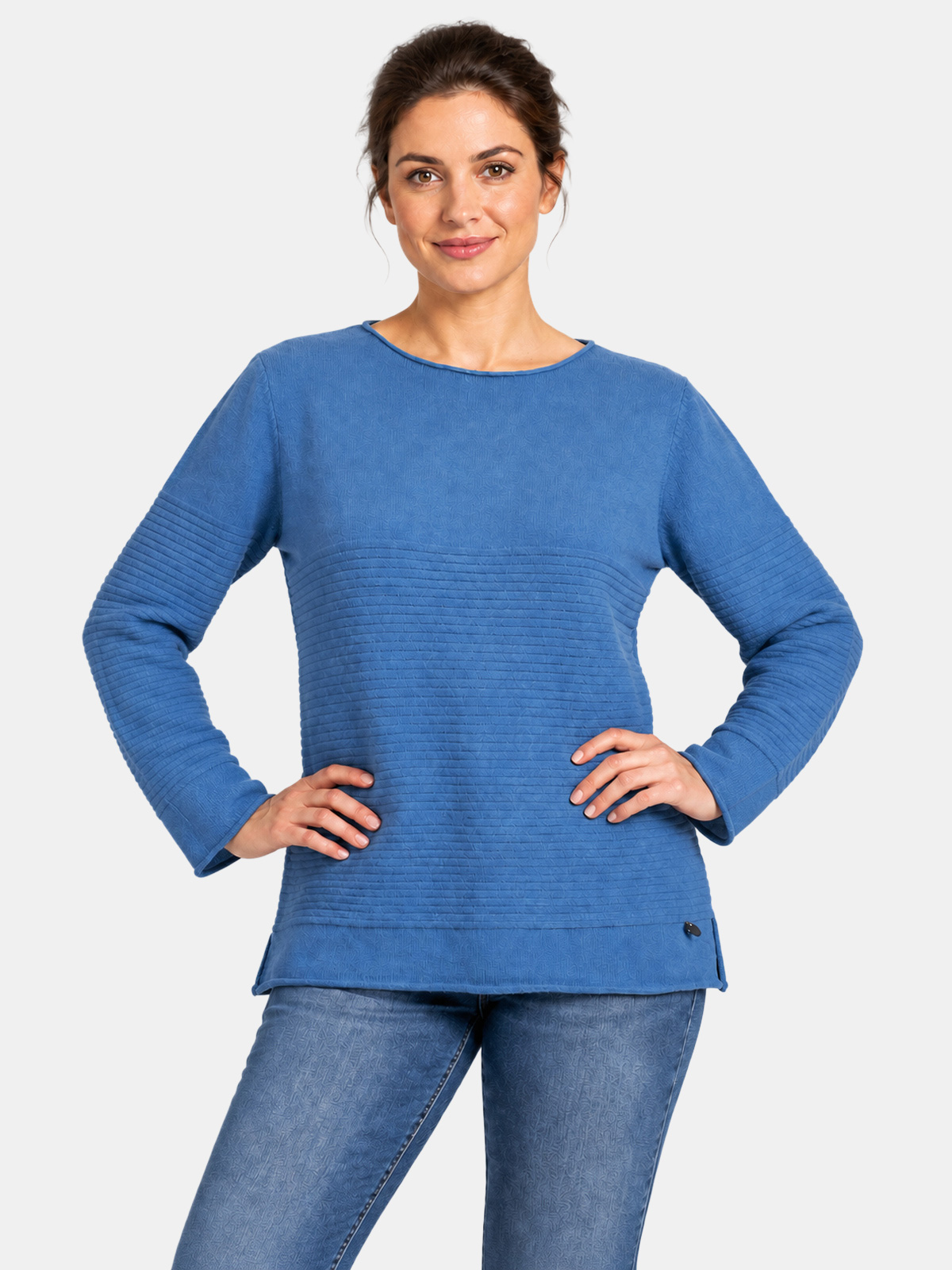 Textured viscose blend crew neck top