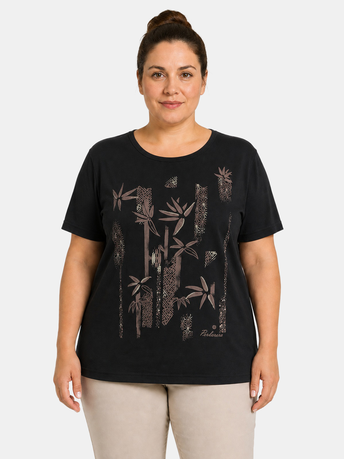 Perlarara Curvy Cotton T-Shirt with Front Print