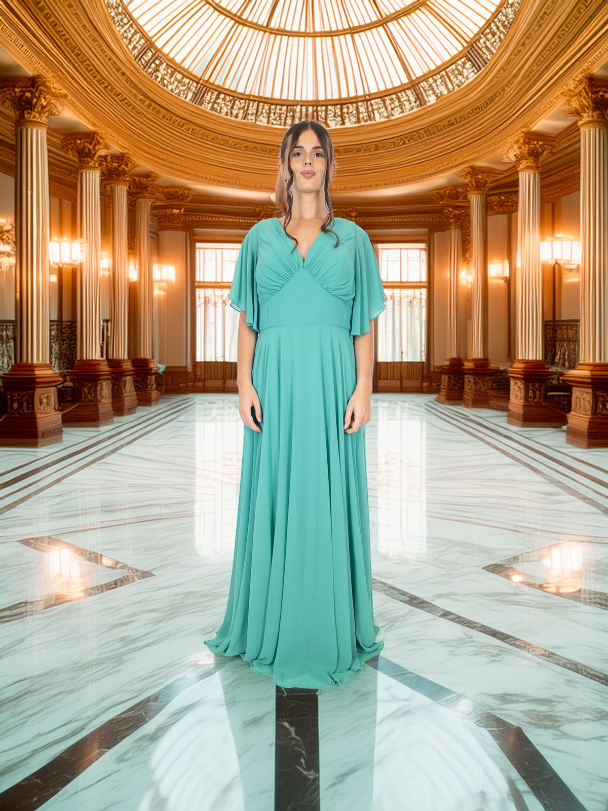 Bianca Brandi Curvy Abito da cerimonia lungo curvy con manica e stola in chiffon 29401M