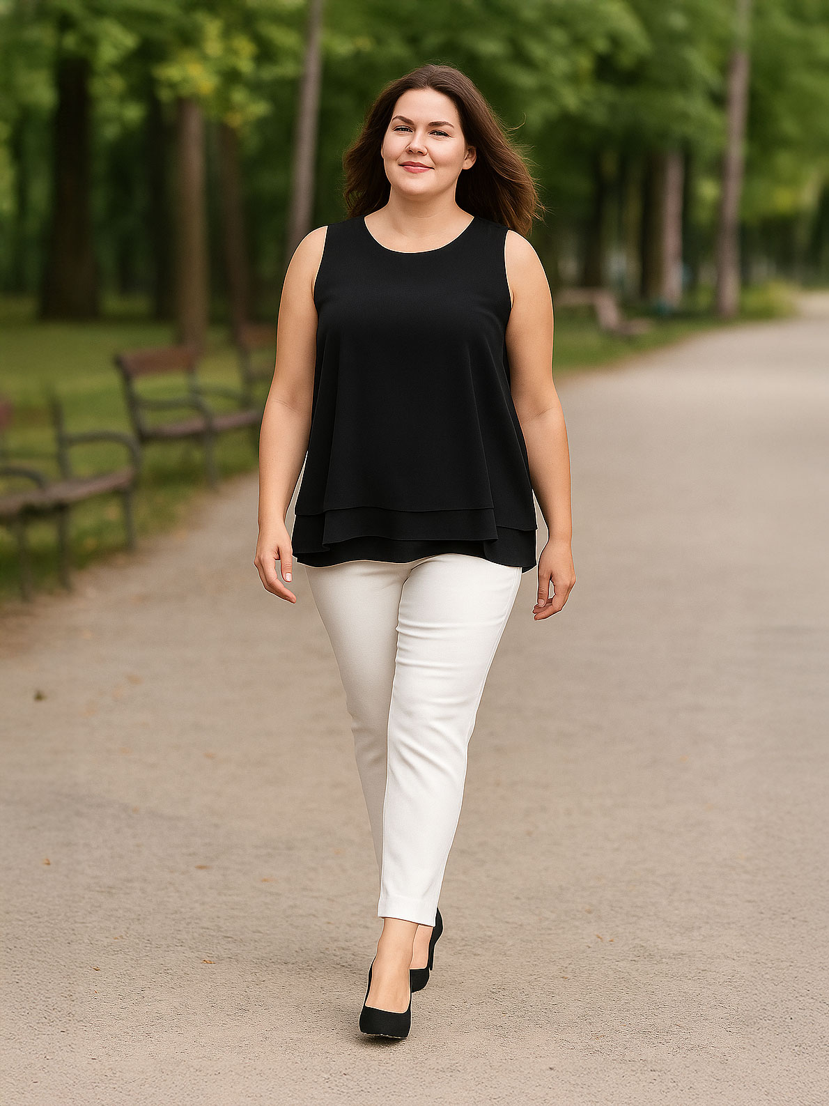 Sleeveless Curvy Blouse in Georgette – Sizes 48–52