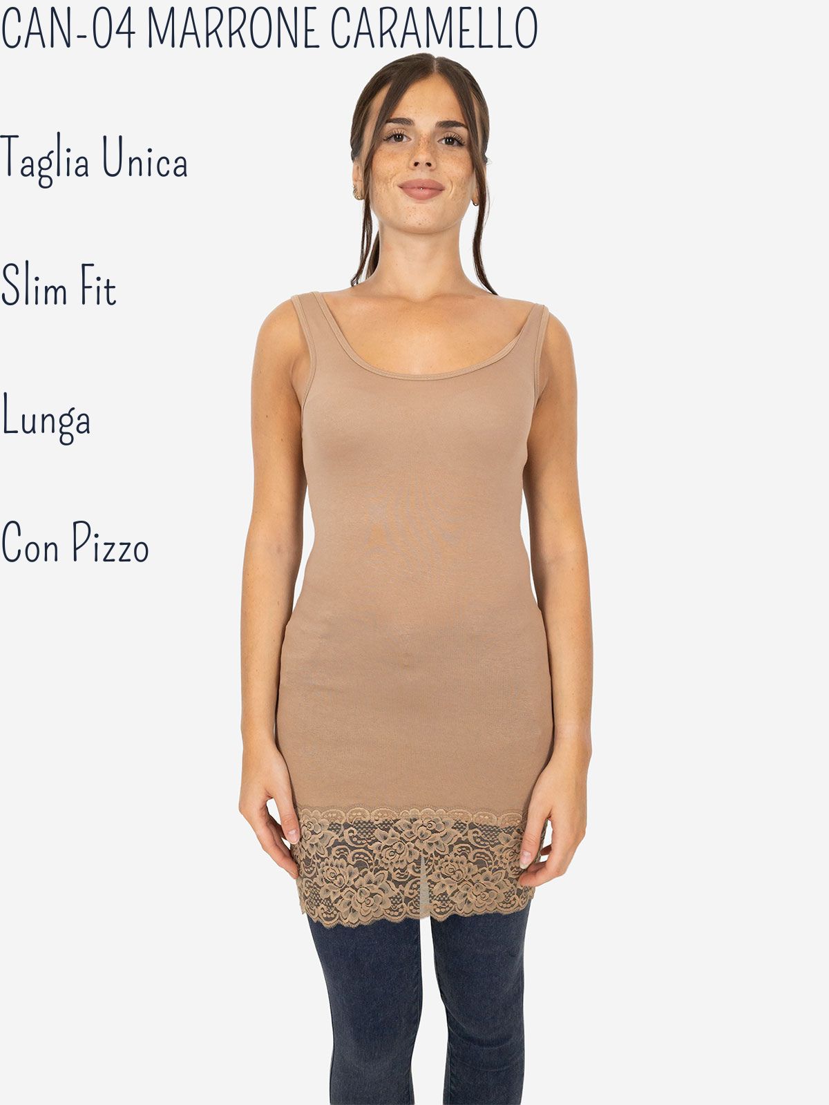Canotta Donna Lunga Con Pizzo In Fondo Basic Per Leggings Slim Fit