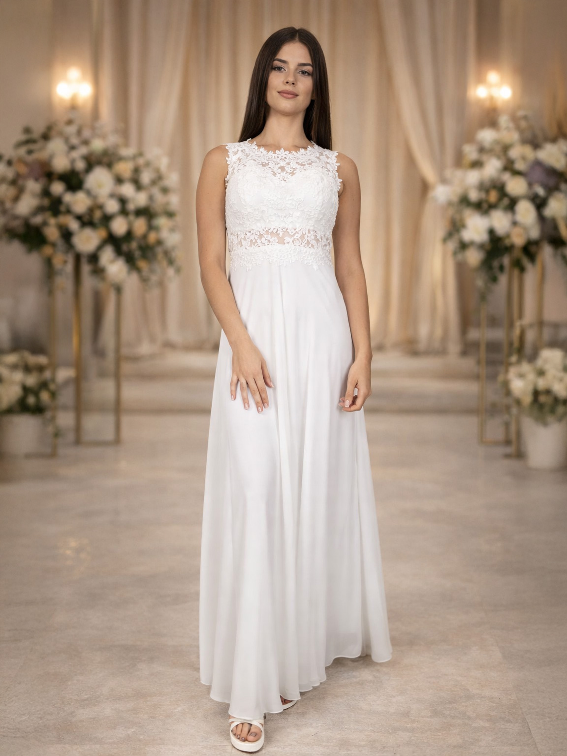 Abito da sposa bianco con corpetto in pizzo A29899-2603-CRIZIA-BIANCO