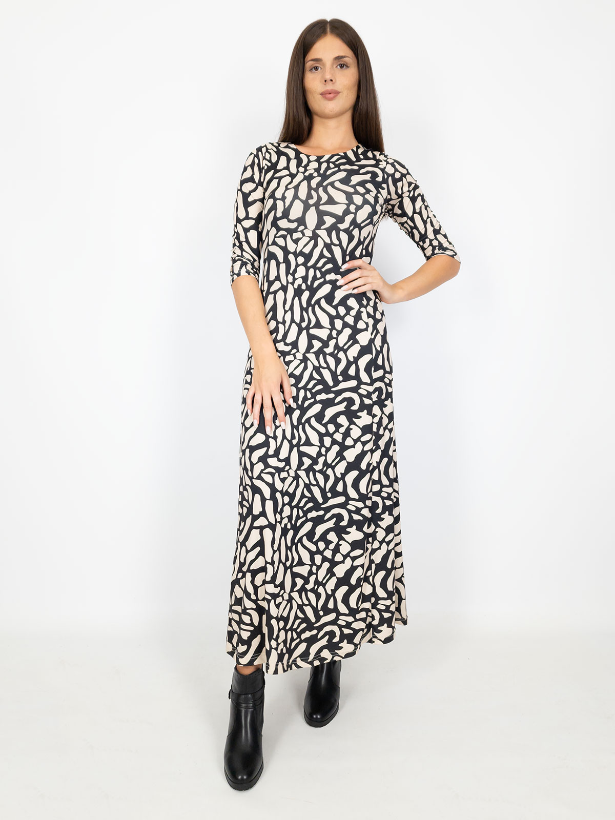 Bucle Vestito Lungo Donna A Fantasia Casual Manica Tre Quarti
