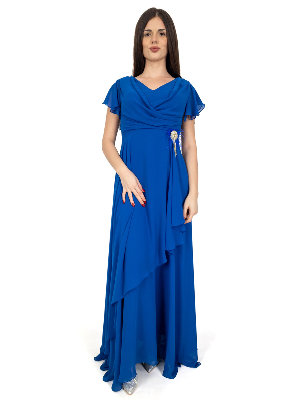 Abito lungo cerimonia in chiffon con scollo a V Stile Impero