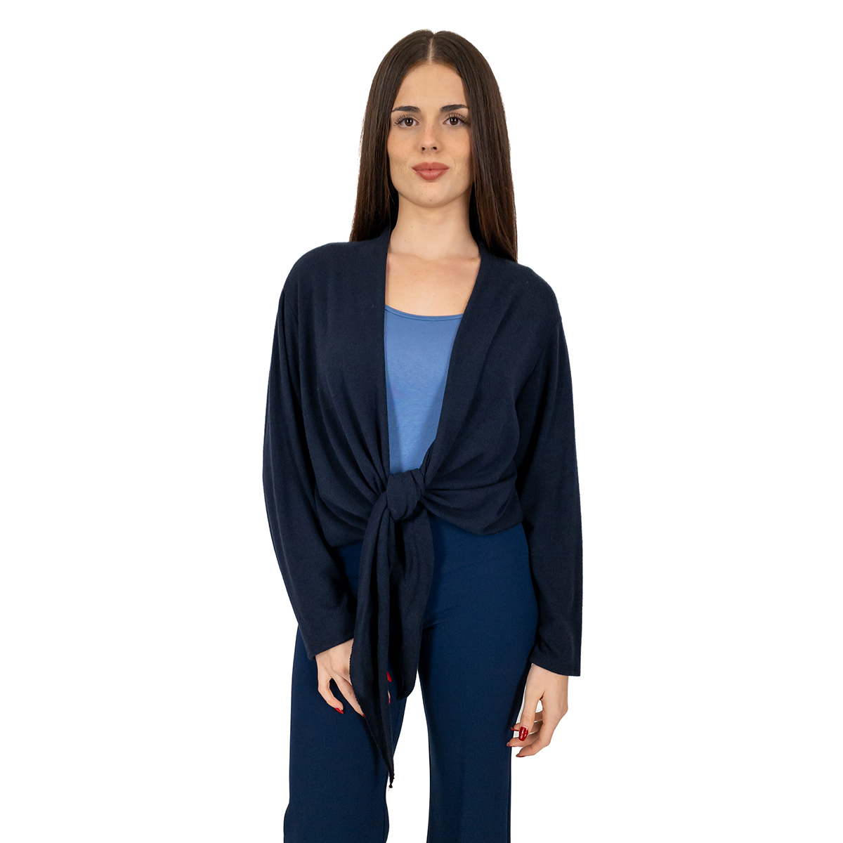 LUXE DIVA Cardigan Corto Donna Maniche Lunghe – Nero Taglia 40-42, Elasticizzato Con Cravatta Anteriore