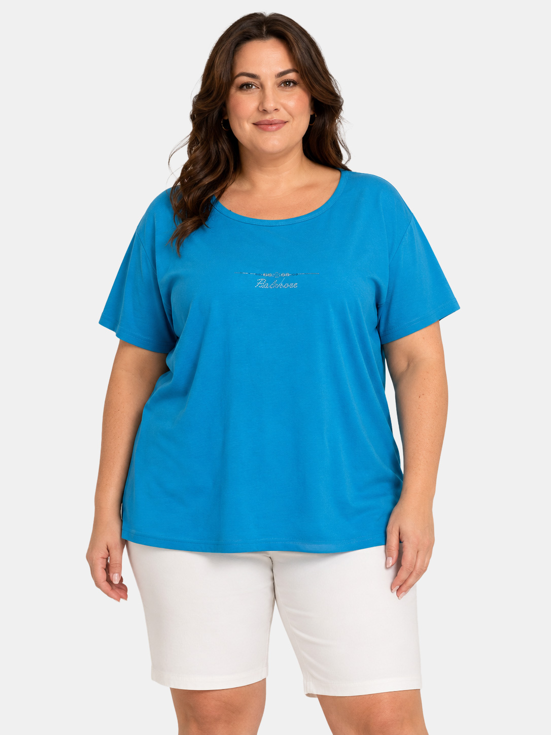 Curvy Cotton T-Shirt with Rhinestones Made in Italy