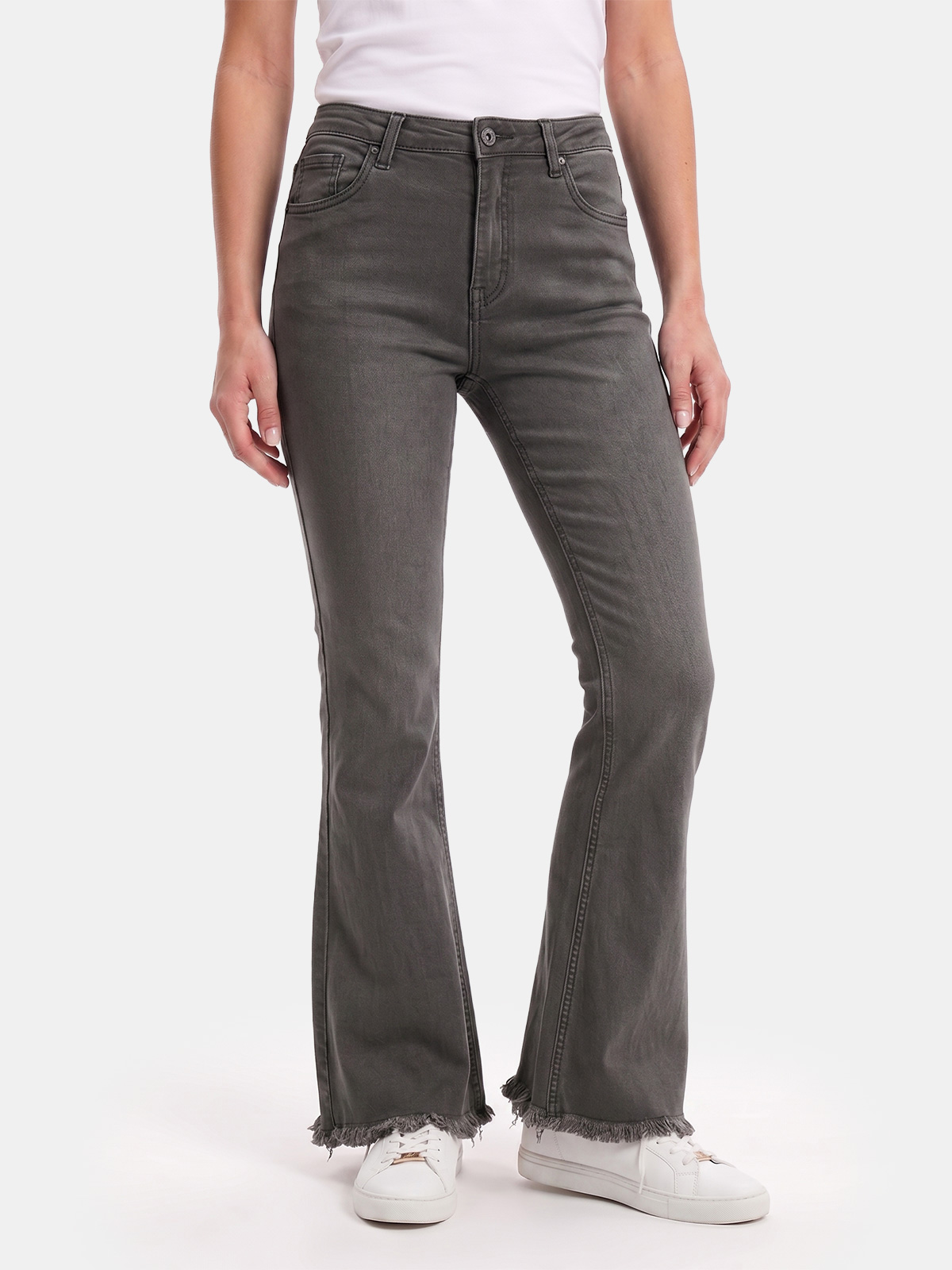 Women's Stretch Crop Flare Jeans with Asymmetric Hem 3D-6826
