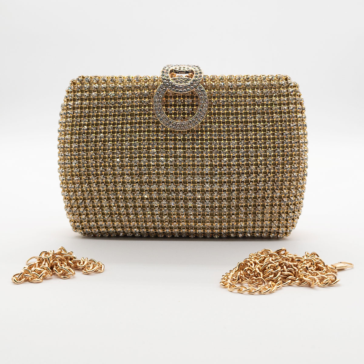 Pochette Donna Con Strass E Cristalli - Borsa Da Sera Floreale Con Catena - Oro, Medium