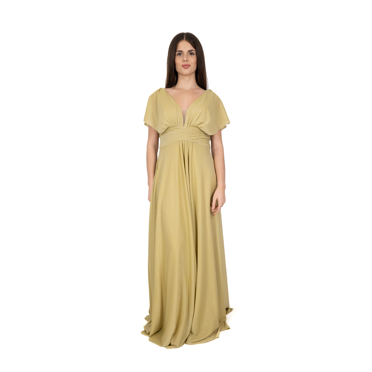 Abito stile impero taglie forti lungo elegante donna glitterato