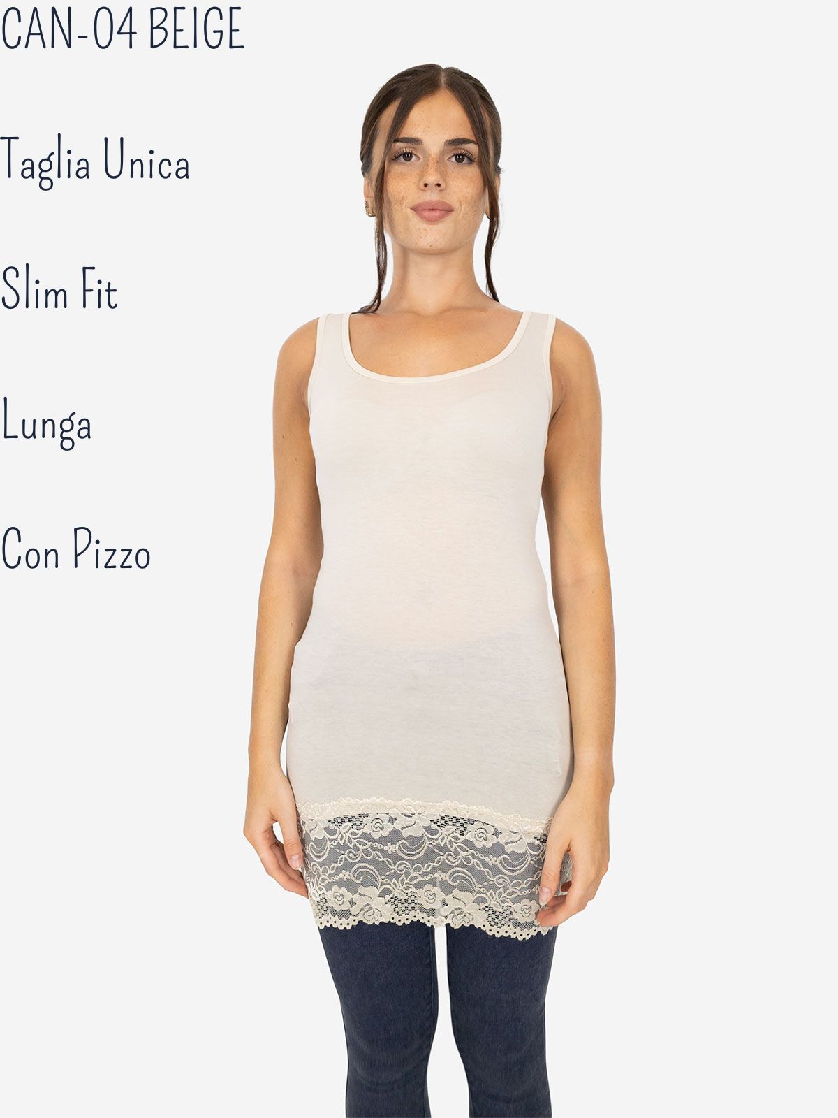 Canotta Donna Lunga Con Pizzo In Fondo Basic Per Leggings Slim Fit