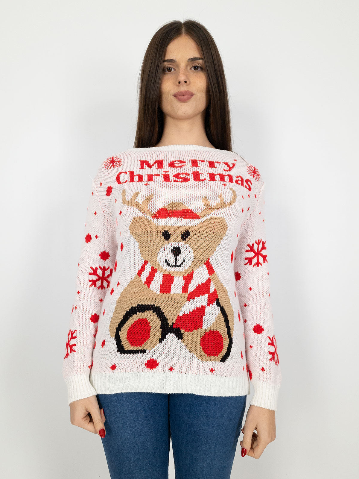 NEW COLLECTION Maglione Natalizio Donna Con Orso E Fiocchi Di Neve