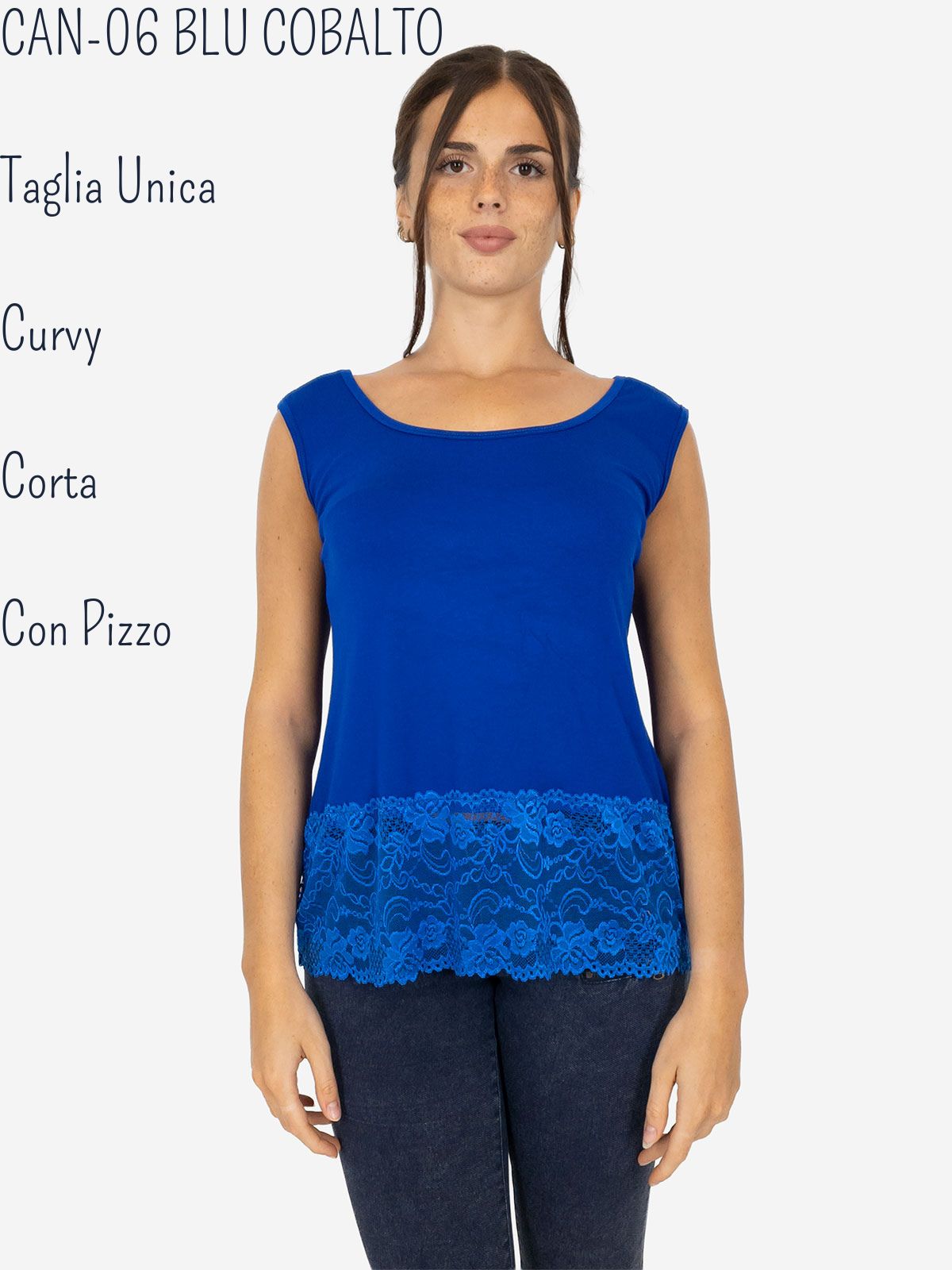 STRABELLO Canotta Donna Spalla Larga con Bordo in Pizzo Oversize CAN-06