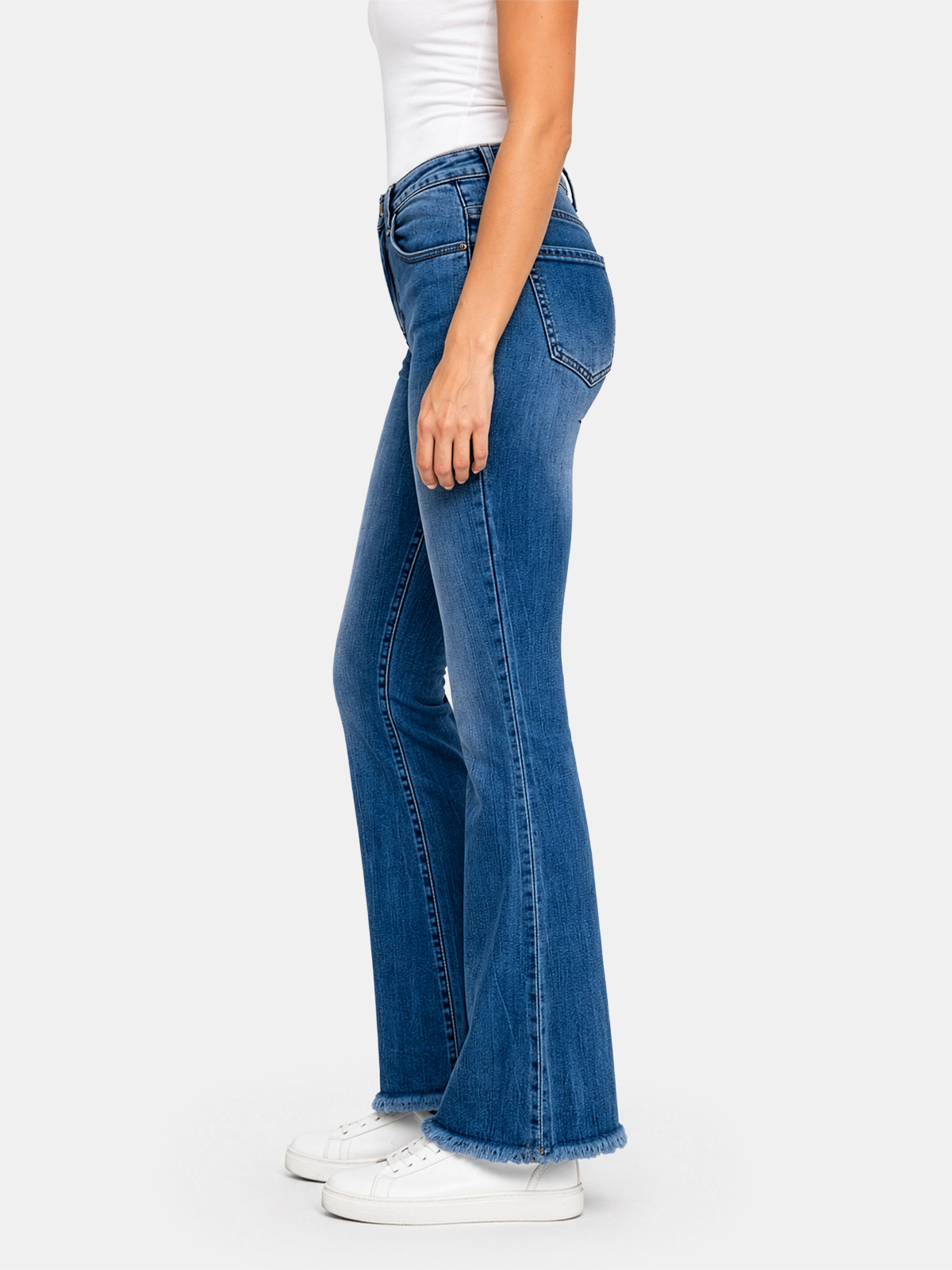 Fringed Cropped Flare Jeans 3D-1356