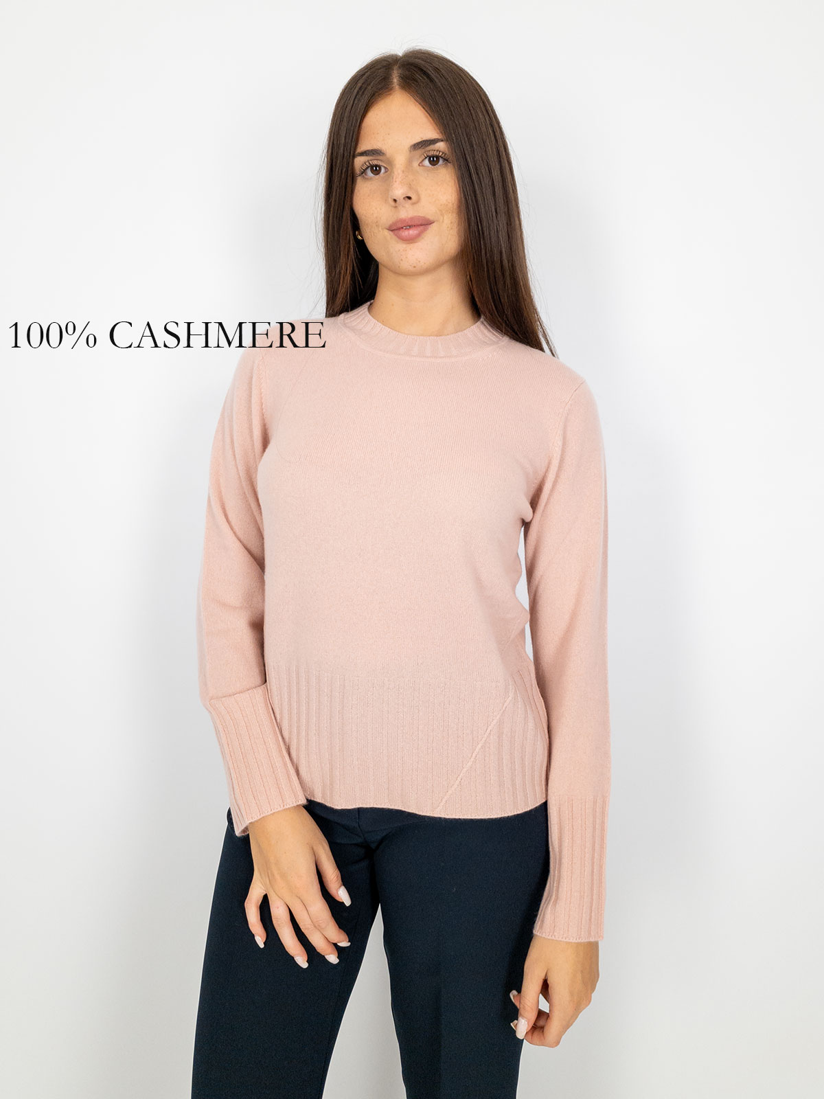 Intreccio Maglia in Puro Cashmere Girocollo Donna Elegante