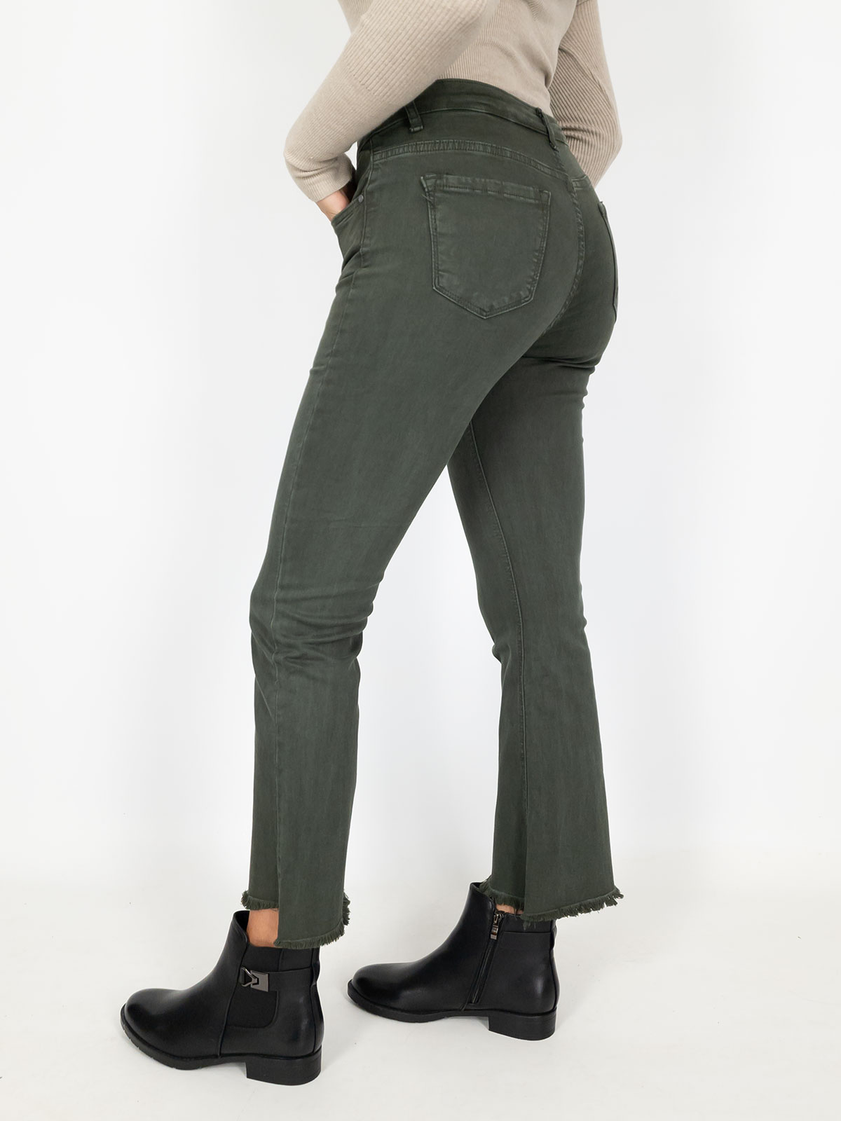 Jeans A Zampa Crop Elasticizzati Donna Con Frange