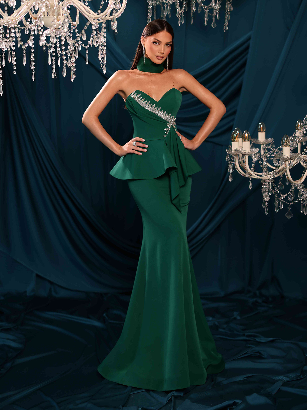 Abito da Sera a Sirena con Strass e Stola in Chiffon 29547