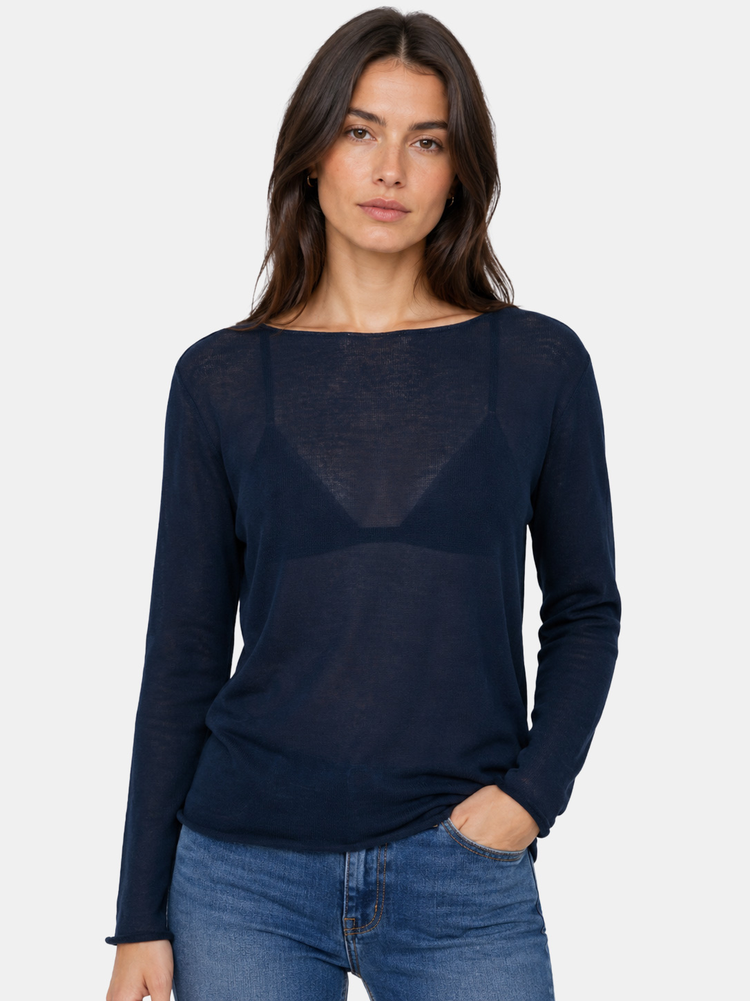 Basic Lightweight Cotton Top with Faux Raw Edge