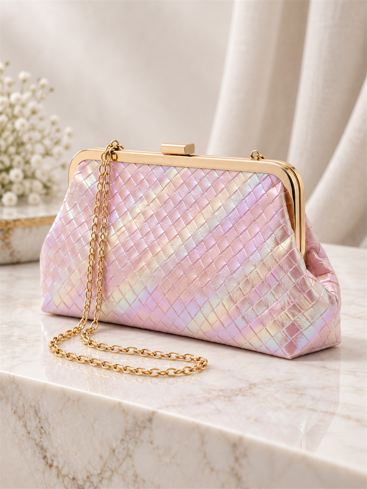 Elegant Pink Ceremony Clutch Bag with Double Chain
