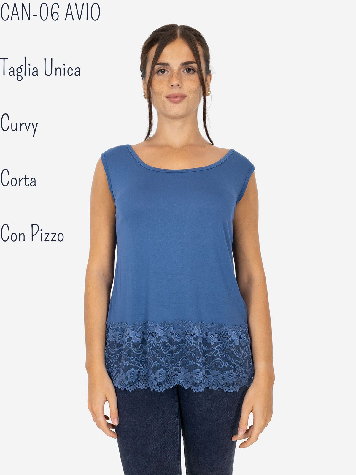 STRABELLO Canotta Donna Spalla Larga con Bordo in Pizzo Oversize CAN-06