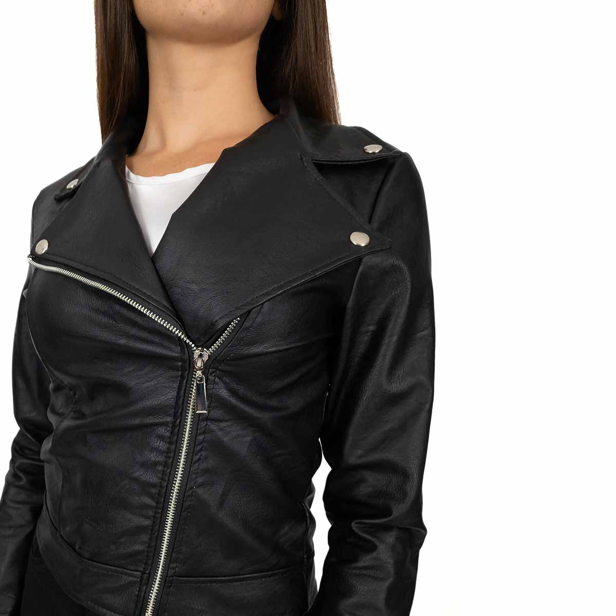 Giubbino Corto Biker In Ecopelle Nera - Crop Giacca Donna Leggera, Chiodo